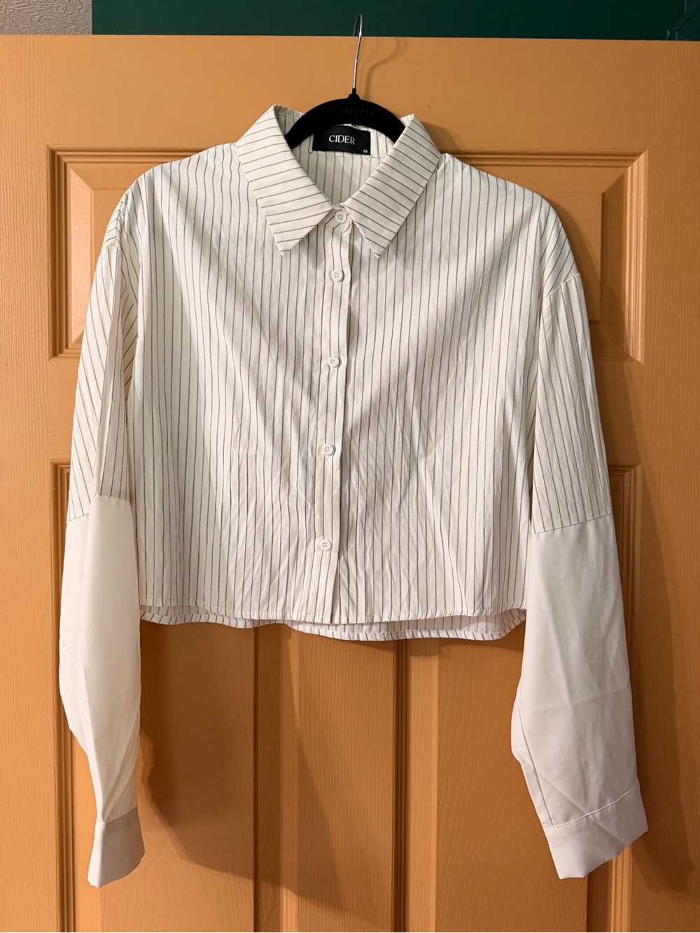 Cider White Pinstripe Cropped Button-Down Shirt